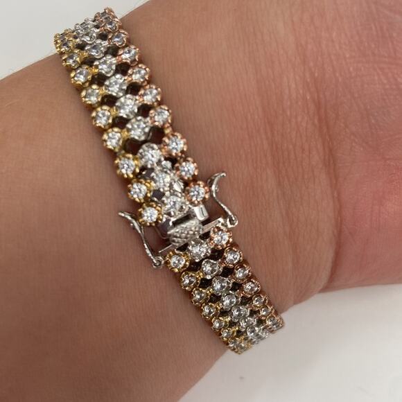 Dainty Sterling silver Trim color Cubic Zirconia tennis Bracelet - Picture 2 of 5